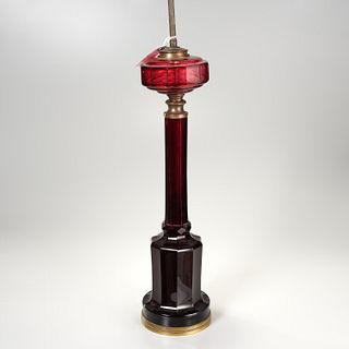 Antique cut ruby glass table lamp