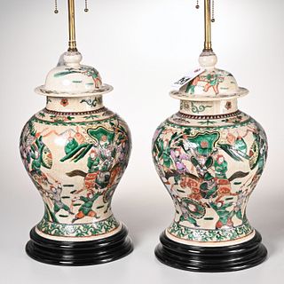 Pair Chinese crackle glaze ginger jar lamps