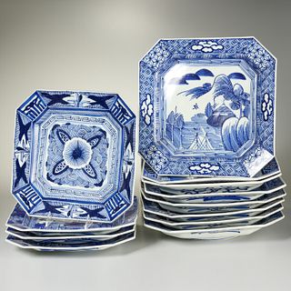 (12) Japanese octagonal porcelain chargers