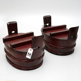 Pair Japanese hardwood rice containers