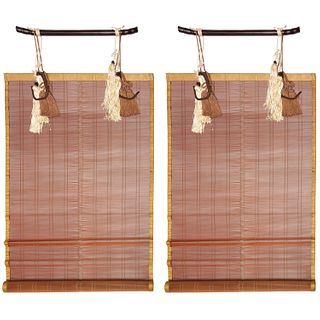 Pair vintage Japanese sudare bamboo window blinds