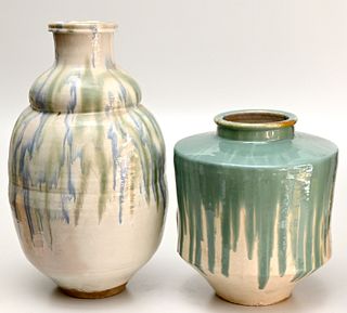 Japanese drip glazed pottery jar and vase