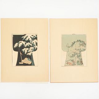 Pair of woodblock print kimono designs