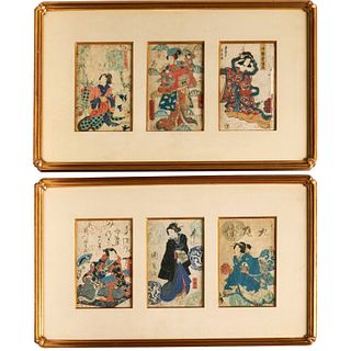 Group of antique Japanese woodblock prints