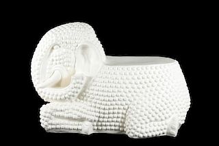 Modern White Ceramic Nubbed Elephant Stand