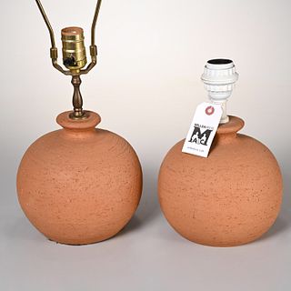 Pair Designer unglazed terracotta table lamps