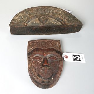 (2) Kuba African carved wood boxes