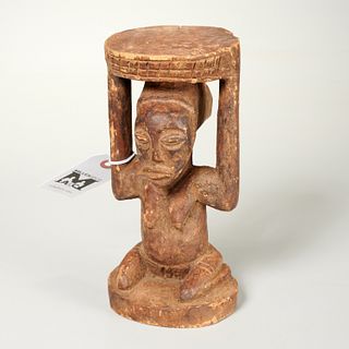 African Luba carved wood small stool figure