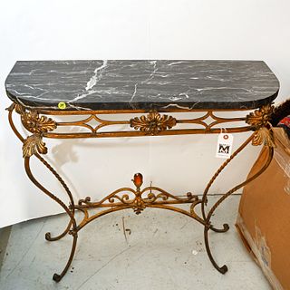 Oscar Bach style marble top demilune console table