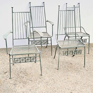 Set (4) Modernist wrought iron garden chairs