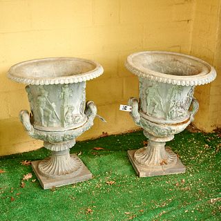 Large pair Neo-Classical style lead garden urns