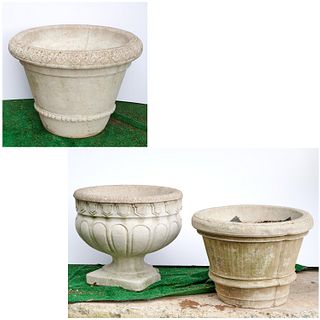 Group (3) assorted cast stone garden planters
