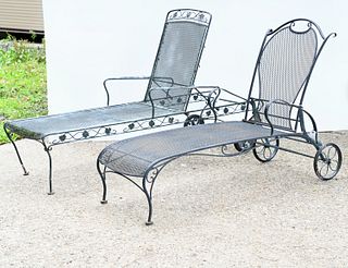 (2) wrought iron patio chaise lounge chairs