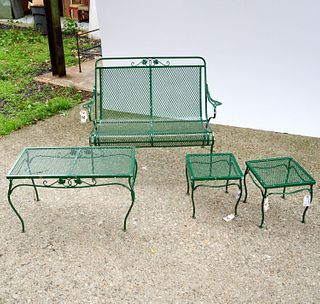 Assembled green-painted wrought iron garden set