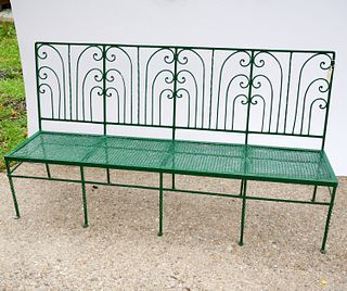 French style green-painted wrought iron bench