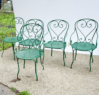 Set (5) French wrought iron garden chairs