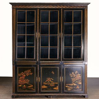 George III black Japanned bookcase cabinet