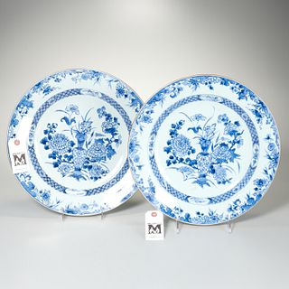 Pair Chinese blue & white chargers