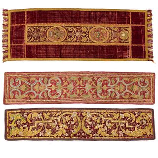 (3) Continental Baroque embroidered panels