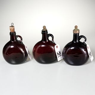 (3) antique English brown glass decanters