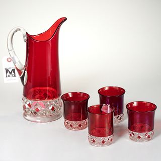 Ruby Rosette water pitcher & tumblers