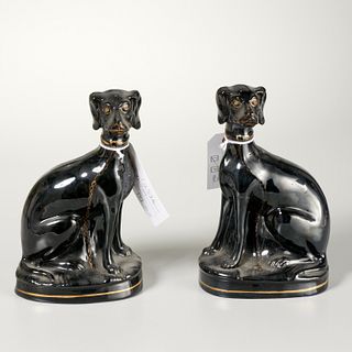 Pair Jackfield Staffordshire dog figures