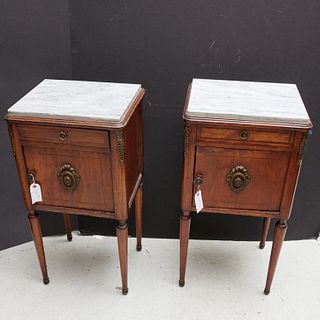 Pair Belle Epoque marble top night tables