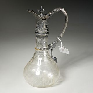 Victorian style etched glass silverplate ewer