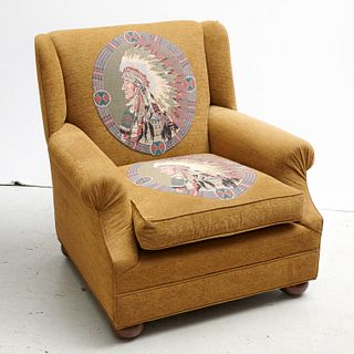 Native American Chief upholstered club chair