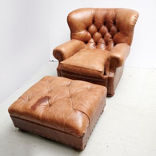 Ralph Lauren brown leather club chair and ottoman