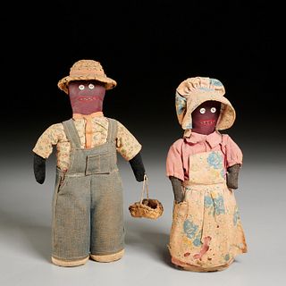 Pair African American Folk Art bottle dolls
