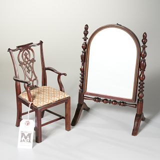 Antique models of cheval mirror, George III chair