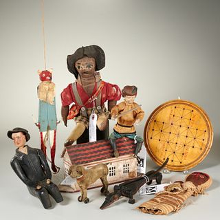 Old Folk Art doll and toy group