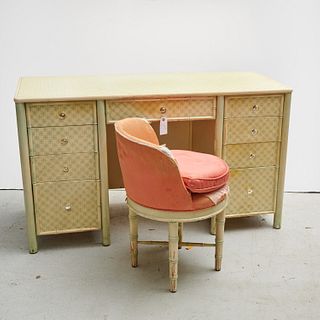 Mackenzie-Childs style painted vanity desk & stool