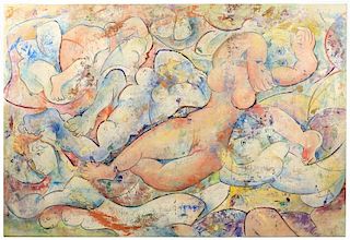 Large Philip Standish Read Oil, "Reclining Nudes"
