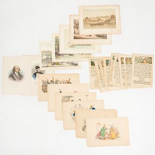 Large group of hand-colored engravings
