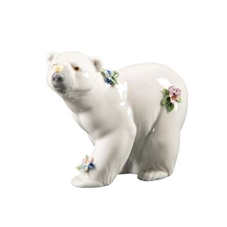 Lladro Figurine, Attentive Polar Bear With Flowers