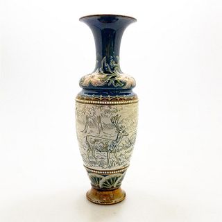 Vintage Doulton Lambeth Stoneware Vase, Deer In The Woods