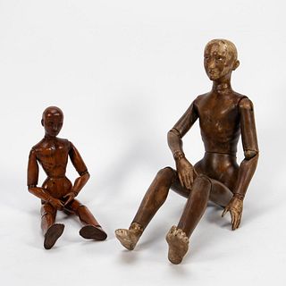 TWO 19TH C. ARTICULATED WOODEN DOLLS OR FORMS
