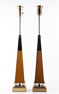 Parzinger for Stiffell Brass & Wood Obelisk Lamps