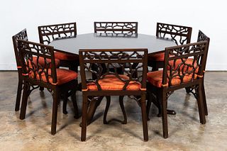 ANN GETTY HOUSE "RUSTIC CHINESE" TABLE & CHAIRS
