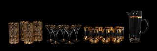 17 PIECE, MID CENTURY GLASS BARWARE GROUPING
