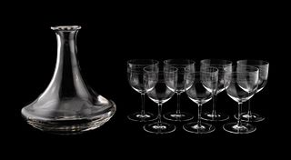 8PC GLASS GROUP INCLUDING STEUBEN DECANTER
