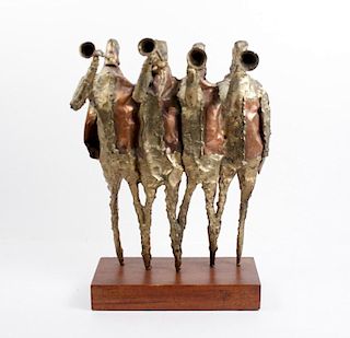 Modernist Bronze Figural Sculpture, Horn Players