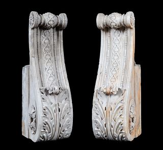 PAIR, NEOCLASSICAL STYLE CARVED MARBLE CORBELS