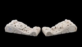 PAIR, MID 19TH C. CARVED MARBLE WALL ORNAMENTS