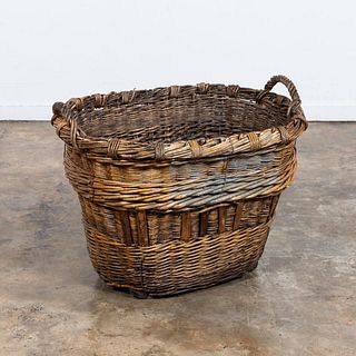 LARGE FRENCH WOVEN TWO-HANDLE BASKET