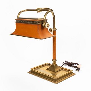 CHAPMAN BRASS & LEATHER LIBRARY DESK LAMP