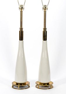 PAIR, MID-CENTURY MODERN WHITE CERAMIC TABLE LAMPS