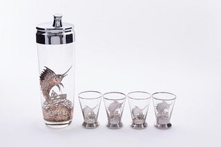 5PC ROCKWELL SILVER CO. SILVER OVERLAY DRINK SET